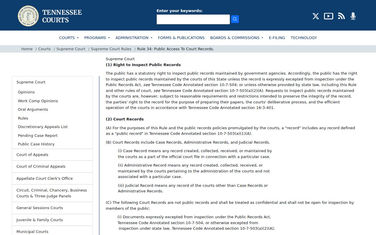 Monroe County court records Rule 34 public access page