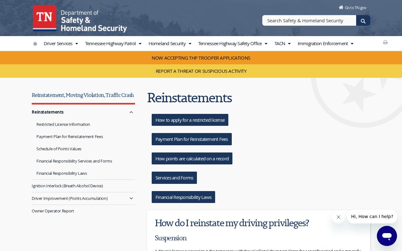 Monroe County traffic court clearance and Tennessee reinstatement page