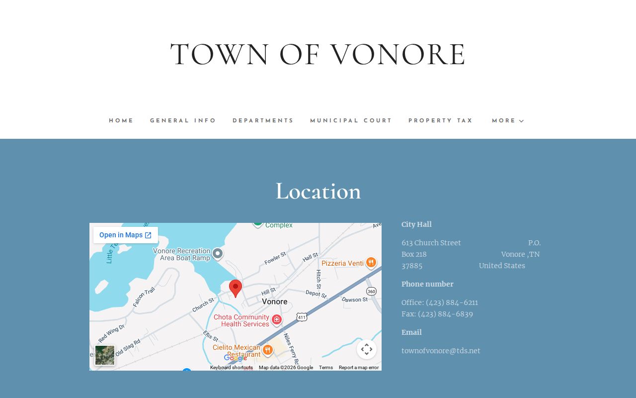 Official Vonore City Hall location and contact information