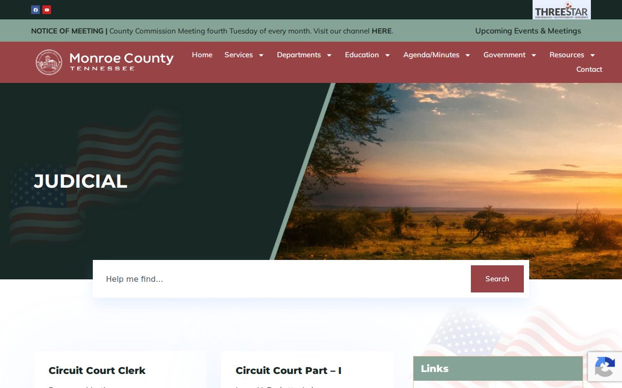 Monroe County judicial department page showing court roles and contact information